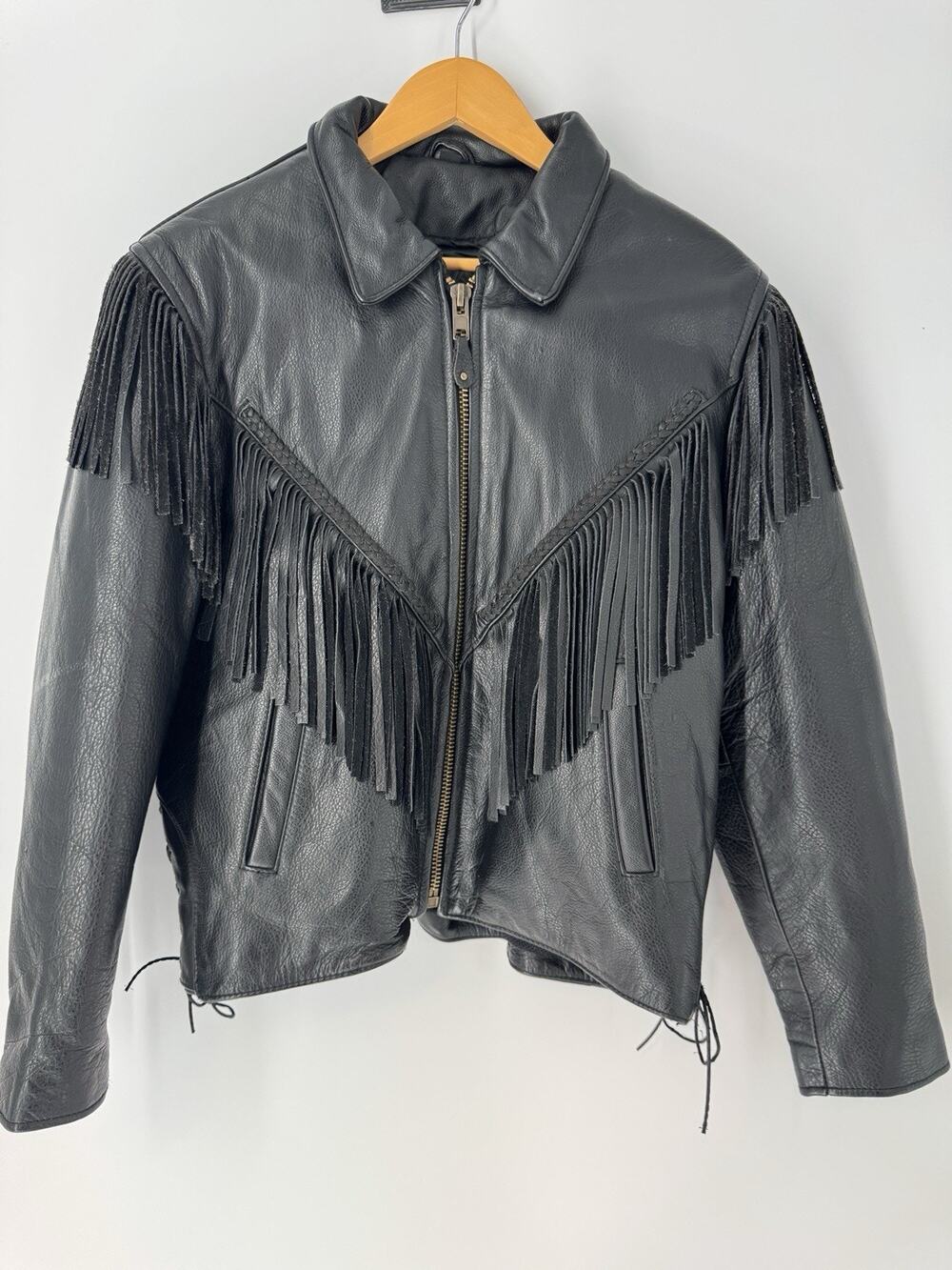 USA Bikers Dream Apparel Leather Motorcycle Jacket Fringed, Thinsulate Liner